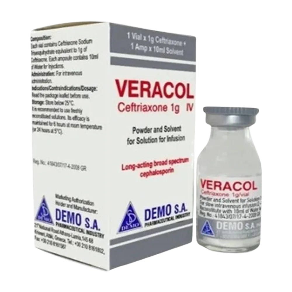 Veracol ceftriaxone IV 1 VIAL X 1 g + 1amp x 10 ml sol